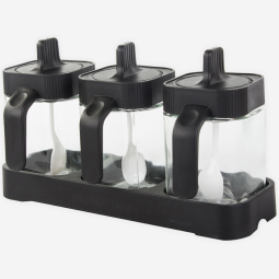 Szklane pojemniki kuchenne z łyżeczką i podstawką - 3szt