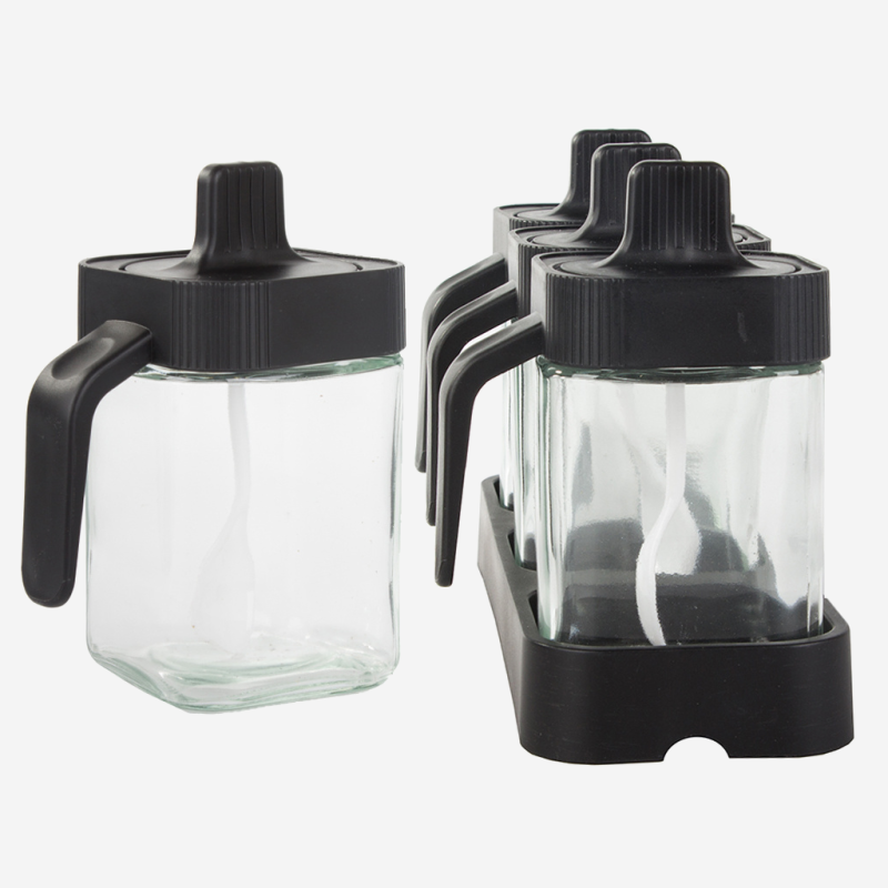 Szklane pojemniki na przyprawy z łyżeczką - zestaw 3 szt.