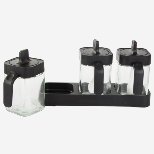 Szklane pojemniki na przyprawy z łyżeczką - zestaw 3 szt.