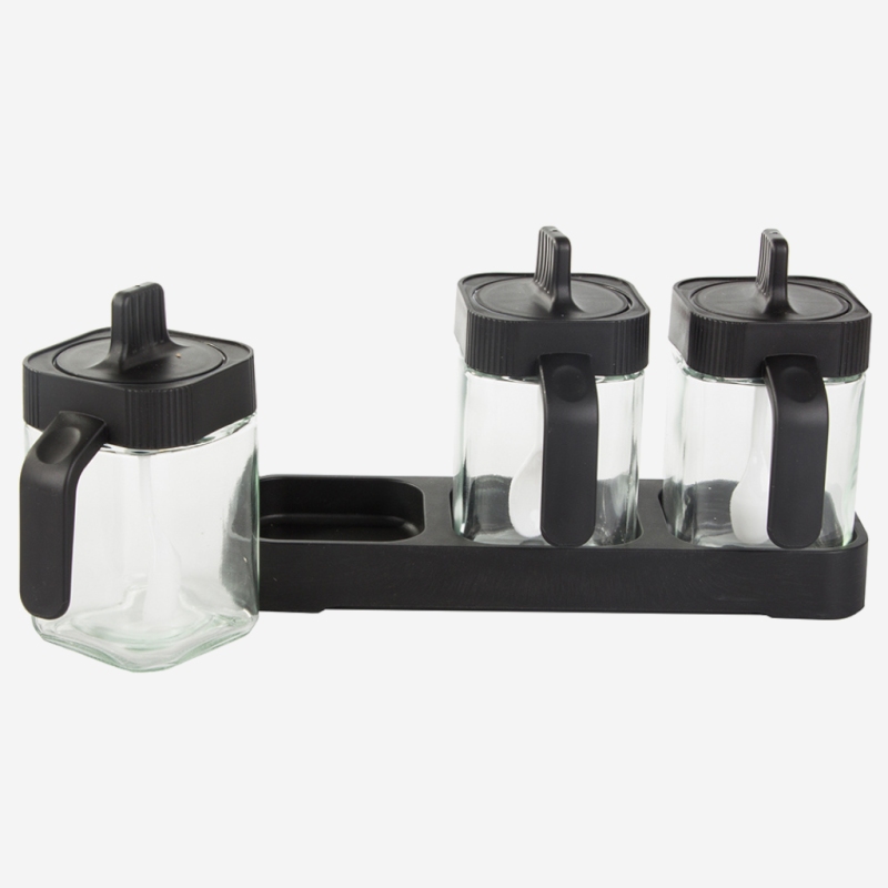 Szklane pojemniki na przyprawy z łyżeczką - zestaw 3 szt.