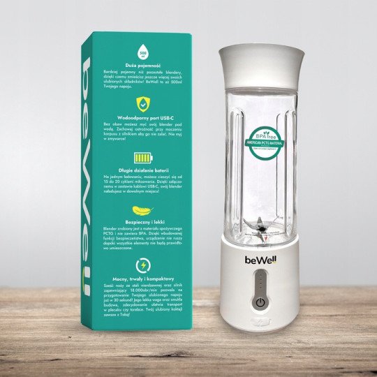 Bezprzewodowy blender przenośny beWell 500ml USB-C