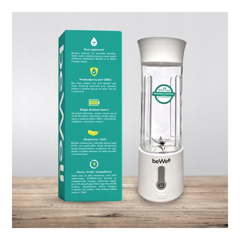 Bezprzewodowy blender przenośny beWell 500ml USB-C