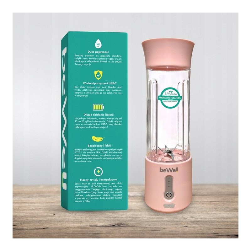 Bezprzewodowy blender przenośny beWell 500ml USB-C